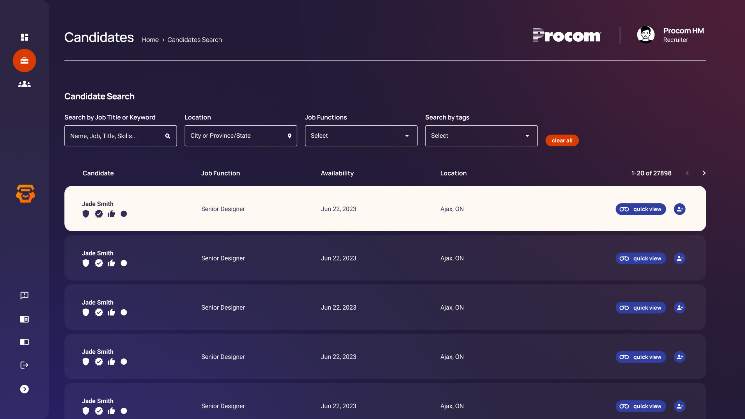 Candidate search (hover)