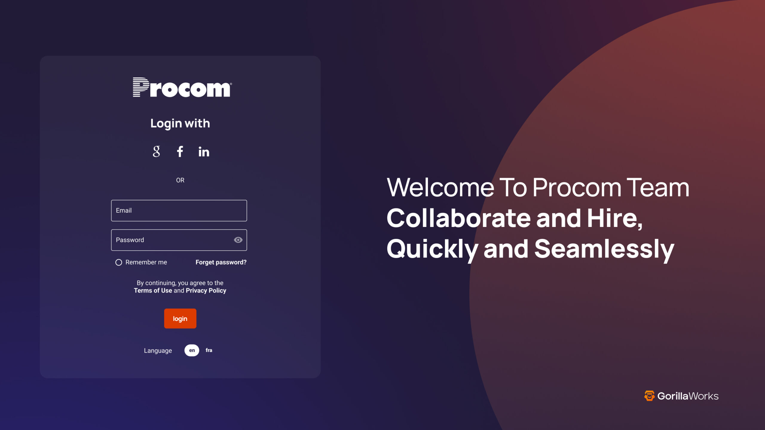 Login page